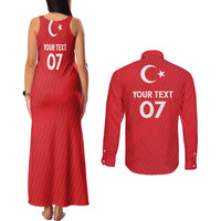 Turkiye Football 2024 Custom Couples Matching Tank Maxi Dress and Long Sleeve Button Shirt Crescent-Stars Basic Style LT7 - Wonder Print Shop