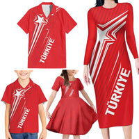 Turkiye Football 2024 Custom Family Matching Long Sleeve Bodycon Dress and Hawaiian Shirt Crescent-Stars Basic Style LT7 - Wonder Print Shop