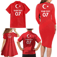 Turkiye Football 2024 Custom Family Matching Long Sleeve Bodycon Dress and Hawaiian Shirt Crescent-Stars Basic Style LT7 - Wonder Print Shop
