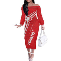 Turkiye Football 2024 Custom Family Matching Off The Shoulder Long Sleeve Dress and Hawaiian Shirt Crescent-Stars Basic Style - Wonder Print Shop