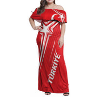 Turkiye Football 2024 Custom Family Matching Off Shoulder Maxi Dress and Hawaiian Shirt Crescent-Stars Basic Style LT7 - Wonder Print Shop