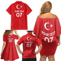 Turkiye Football 2024 Custom Family Matching Off Shoulder Short Dress and Hawaiian Shirt Crescent-Stars Basic Style LT7 - Wonder Print Shop