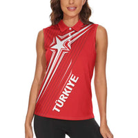 Turkiye Football 2024 Custom Women Sleeveless Polo Shirt Crescent-Stars Basic Style - Wonder Print Shop