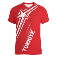 Turkiye Football 2024 Custom Women V-Neck T-Shirt Crescent-Stars Basic Style - Wonder Print Shop