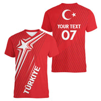 Turkiye Football 2024 Custom Women V-Neck T-Shirt Crescent-Stars Basic Style - Wonder Print Shop
