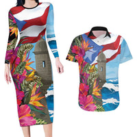 Puerto Rico El Morro Couples Matching Long Sleeve Bodycon Dress and Hawaiian Shirt Boriken Seascape - Wonder Print Shop