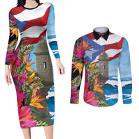 Puerto Rico El Morro Couples Matching Long Sleeve Bodycon Dress and Long Sleeve Button Shirt Boriken Seascape - Wonder Print Shop