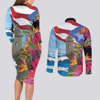 Puerto Rico El Morro Couples Matching Long Sleeve Bodycon Dress and Long Sleeve Button Shirt Boriken Seascape - Wonder Print Shop