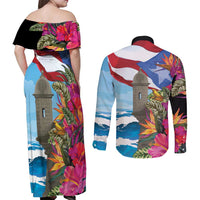 Puerto Rico El Morro Couples Matching Off Shoulder Maxi Dress and Long Sleeve Button Shirt Boriken Seascape - Wonder Print Shop