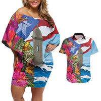 Puerto Rico El Morro Couples Matching Off Shoulder Short Dress and Hawaiian Shirt Boriken Seascape - Wonder Print Shop