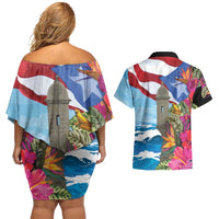 Puerto Rico El Morro Couples Matching Off Shoulder Short Dress and Hawaiian Shirt Boriken Seascape - Wonder Print Shop