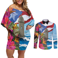 Puerto Rico El Morro Couples Matching Off Shoulder Short Dress and Long Sleeve Button Shirt Boriken Seascape - Wonder Print Shop