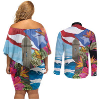 Puerto Rico El Morro Couples Matching Off Shoulder Short Dress and Long Sleeve Button Shirt Boriken Seascape - Wonder Print Shop