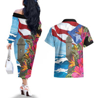 Puerto Rico El Morro Couples Matching Off The Shoulder Long Sleeve Dress and Hawaiian Shirt Boriken Seascape - Wonder Print Shop
