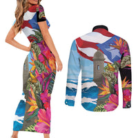 Puerto Rico El Morro Couples Matching Short Sleeve Bodycon Dress and Long Sleeve Button Shirt Boriken Seascape - Wonder Print Shop