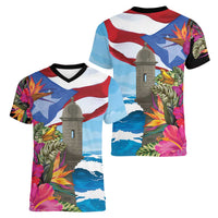 Puerto Rico El Morro Women V-Neck T-Shirt Boriken Seascape - Wonder Print Shop