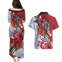 Puerto Rico Boricua Couples Matching Puletasi and Hawaiian Shirt Taino - Polynesia Tribal Mix - Wonder Print Shop