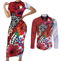 Puerto Rico Boricua Couples Matching Short Sleeve Bodycon Dress and Long Sleeve Button Shirt Taino - Polynesia Tribal Mix - Wonder Print Shop