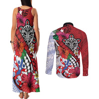 Puerto Rico Boricua Couples Matching Tank Maxi Dress and Long Sleeve Button Shirt Taino - Polynesia Tribal Mix - Wonder Print Shop