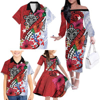 Puerto Rico Boricua Family Matching Off The Shoulder Long Sleeve Dress and Hawaiian Shirt Taino - Polynesia Tribal Mix - Wonder Print Shop