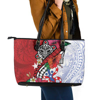 Puerto Rico Boricua Leather Tote Bag Taino - Polynesia Tribal Mix - Wonder Print Shop