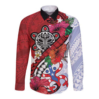 Puerto Rico Boricua Long Sleeve Button Shirt Taino - Polynesia Tribal Mix - Wonder Print Shop