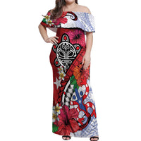 Puerto Rico Boricua Off Shoulder Maxi Dress Taino - Polynesia Tribal Mix - Wonder Print Shop