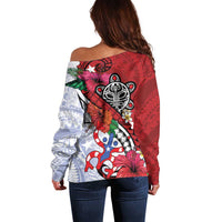 Puerto Rico Boricua Off Shoulder Sweater Taino - Polynesia Tribal Mix - Wonder Print Shop