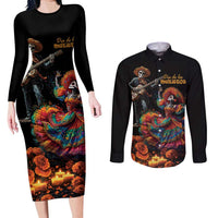 Mexico Dia de los Muertos Couples Matching Long Sleeve Bodycon Dress and Long Sleeve Button Shirt La Calavera Catrina LT7 - Wonder Print Shop
