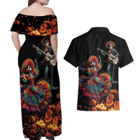 Mexico Dia de los Muertos Couples Matching Off Shoulder Maxi Dress and Hawaiian Shirt La Calavera Catrina LT7 - Wonder Print Shop