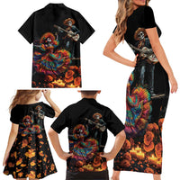 Mexico Dia de los Muertos Family Matching Short Sleeve Bodycon Dress and Hawaiian Shirt La Calavera Catrina - Wonder Print Shop