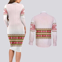 Lithuania Folk Pattern Vytis Motif Couples Matching Long Sleeve Bodycon Dress and Long Sleeve Button Shirt