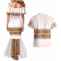 Lithuania Folk Pattern Vytis Motif Couples Matching Mermaid Dress and Hawaiian Shirt