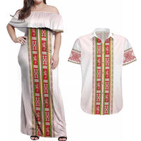 Lithuania Folk Pattern Vytis Motif Couples Matching Off Shoulder Maxi Dress and Hawaiian Shirt