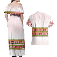 Lithuania Folk Pattern Vytis Motif Couples Matching Off Shoulder Maxi Dress and Hawaiian Shirt