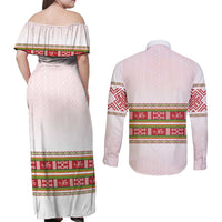 Lithuania Folk Pattern Vytis Motif Couples Matching Off Shoulder Maxi Dress and Long Sleeve Button Shirt