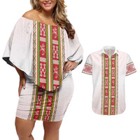 Lithuania Folk Pattern Vytis Motif Couples Matching Off Shoulder Short Dress and Hawaiian Shirt