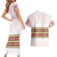 Lithuania Folk Pattern Vytis Motif Couples Matching Short Sleeve Bodycon Dress and Hawaiian Shirt