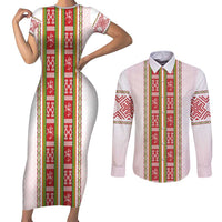 Lithuania Folk Pattern Vytis Motif Couples Matching Short Sleeve Bodycon Dress and Long Sleeve Button Shirt