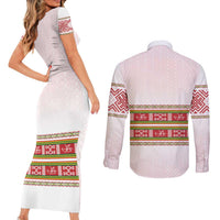 Lithuania Folk Pattern Vytis Motif Couples Matching Short Sleeve Bodycon Dress and Long Sleeve Button Shirt