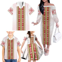 Lithuania Folk Pattern Vytis Motif Family Matching Off The Shoulder Long Sleeve Dress and Hawaiian Shirt