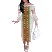 Lithuania Folk Pattern Vytis Motif Family Matching Off The Shoulder Long Sleeve Dress and Hawaiian Shirt