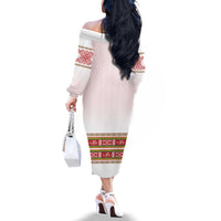 Lithuania Folk Pattern Vytis Motif Family Matching Off The Shoulder Long Sleeve Dress and Hawaiian Shirt