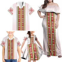 Lithuania Folk Pattern Vytis Motif Family Matching Off Shoulder Maxi Dress and Hawaiian Shirt