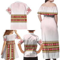 Lithuania Folk Pattern Vytis Motif Family Matching Off Shoulder Maxi Dress and Hawaiian Shirt
