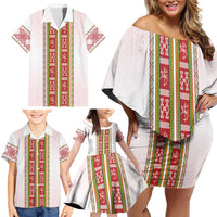 Lithuania Folk Pattern Vytis Motif Family Matching Off Shoulder Short Dress and Hawaiian Shirt