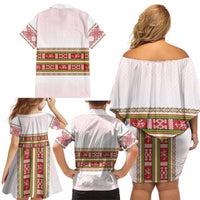 Lithuania Folk Pattern Vytis Motif Family Matching Off Shoulder Short Dress and Hawaiian Shirt