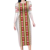 Lithuania Folk Pattern Vytis Motif Long Sleeve Bodycon Dress