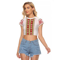 Lithuania Folk Pattern Vytis Motif Raglan Cropped T Shirt