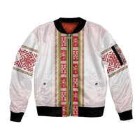 Lithuania Folk Pattern Vytis Motif Sleeve Zip Bomber Jacket